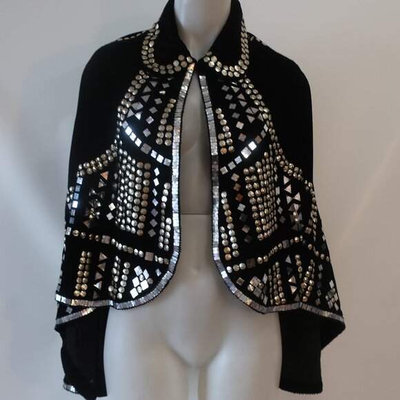 NWT Tina Demel Black Velvet Mirrored Embellished Peter Pan Collar Capelet OS - Picture 4 of 14